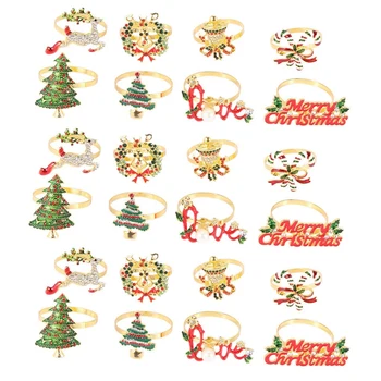 24X Kalėdiniai servetėlių žiedai Servetėlių laikikliai Žiedai šventiniam Kalėdų stalo dekoravimui Briedžių servetėlių sagtis