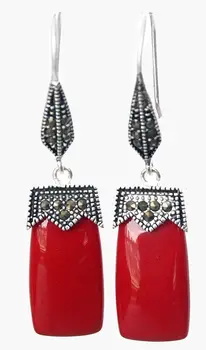 Hot sell Noble- NICE VINTAGE RED CORAL 925 SILVER & MARCASITE AUSKARAI