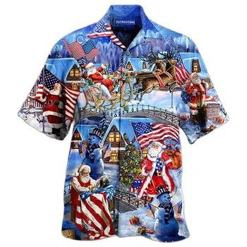 3d Spausdinti vyriški marškiniai Juokingos lenktynės Kalėdų senelis Havajų marškiniai Moterys Vaikas Naujųjų metų trumpomis rankovėmis Viršus Kalėdos Mieli Doge viršutiniai marškiniai