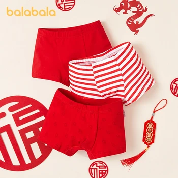Balabala Toddler Boy Boxer-Corner Medvilniniai raudoni šortai Keturių kampų Naujųjų metų trijų paketų apatiniai drabužiai