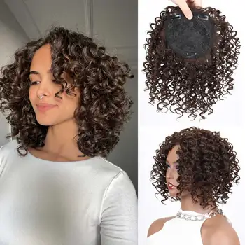 Sintetinis garbanotas trumpas afro perukas moteriškas mišinys Rudi plaukų perukai plaukų viršūnės moterims afroamerikietis Perukas moterims Bobo garbanos
