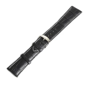 Patvarus juodas natūralios odos laikrodžių juostos lydinio sagtis Balta susiuvimo laikrodžio juosta 18 mm laikrodžio dirželis