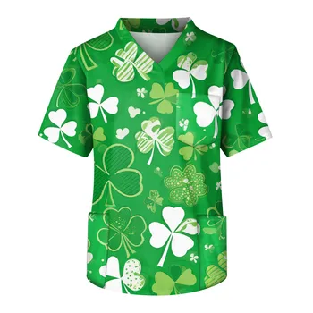 Kosmetologė Workear Men St. Patrick's Day Print Kvėpuojančios šveitimo viršūnės Laboratorijos uniformos šveitimo marškiniai Vyrai Dulkėms atsparūs darbo uniformų viršugalviai