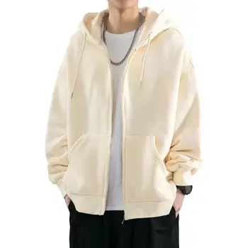 Vyrai Žieminis paltas Stora megztinė su gobtuvu su užtrauktuku Užsegamos kišenės Šiltas stilingas vyriškas žieminis paltas Sutraukiamas gobtuvas