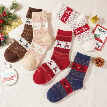 2 poros Moterų žiemos sutirštintos kalėdinės išpardavimas Briedžių kojinės mergaitėms Dryžuotas spausdinimas Terminė Unisex Kalėdų dovana Šiltos kojinės