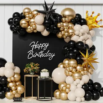 Gražus juodas ir auksinis Boho balionų arkos rinkinys kūdikių dušui Gimtadienio jubiliejus Išleistuvės Naujųjų metų vakarėlių dekoracijos