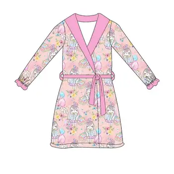 Boutique vaikų drabužių festivalio pižama mergaičių velykiniai naktiniai marškiniai su rožiniu zuikiu spausdinti pasirinktinį pieno šilką