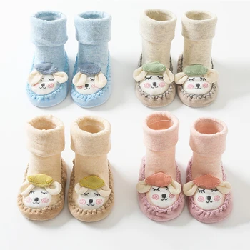 Ruduo Žieminės kojinės kūdikiams Batai Kūdikių grindų kojinės Nuo slydimo apsaugantys padai Mažylio kojinės Gražios animacinių filmų avių kojinės 0-24M Vaikas Pirmosios vaikštynės