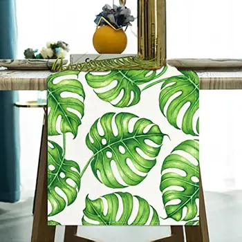 Vasaros atogrąžų palmių lapai Lininiai stalo bėgikai Šventinių vakarėlių dekoracijos Plaunamas atogrąžų stalo bėgikas virtuvės stalo dekoravimui