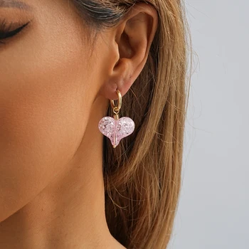Fashion Pink Love Krištolo akmens pakabukas Auskarai moterims Madingi ir žavingi Moterų gatvės stiliaus auskarai Papuošalai didmeninė prekyba