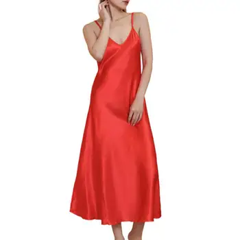 suknelė V-kaklas Naktiniai marškiniai Elegantiški moteriški V formos kaklo satino naktiniai marškiniai Reguliuojami dirželiai Suknelės be nugaros moterims 2023