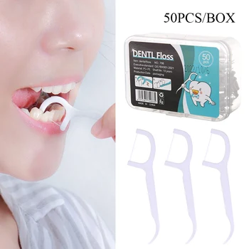50Pcs Dantų siūlas Dantų valymas Stick Teeth Picks Dantų valymas Tarpdančių šepetėlis Vienkartinis dantų siūlas Pick Burnos higienos priežiūra