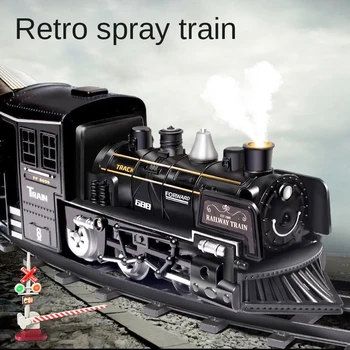 Puff dūmų modeliavimas Elektrinis traukinio modelis su bėgių žaislais Baterijomis valdomas klasikinis greitųjų traukinių žaislai vaikams Dovanos