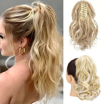 MISSQUEEN Synthetic12Inch Trumpas banguotas nagų segtukas ant ponytail plaukų priauginimo Nature Color Ponytail Hairpiece for Women Daily Wear