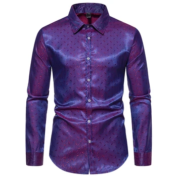2023 Pavasaris ir ruduo Naujo stiliaus violetiniai marškiniai vyrams Retro Casual vyriški marškiniai Prabangūs žakardas Marškiniai ilgomis rankovėmis