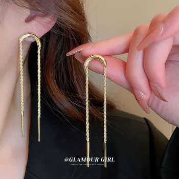 Vintažiniai aukso spalvos ilgi auskarai mergaitėms moterims Metaliniai kutai Lašo auskarai Madingi aksesuarai Papuošalai Dovanos