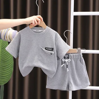 Kūdikių vasaros drabužiai 2023 Korėjos berniukai Laisva medvilnė Laisvi marškinėliai trumpomis rankovėmis ir šortai Vaikų drabužių komplektas Mergaičių apranga