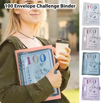 100 Vokų iššūkio segtuvas 100 vokų iššūkis Pinigų taupymo segtuvas Biudžeto segtuvo rinkinys Pinigų iššūkio rišiklio vokas