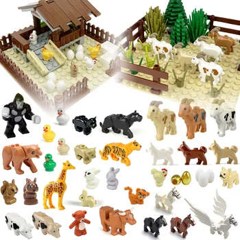Ūkio miško gyvūnų dalys Didmeninė prekyba statybiniais blokais Ganyklų kaladėlės Žaislai Ožkos antis Šuo Višta Arklio voverė suderinama su LEGO