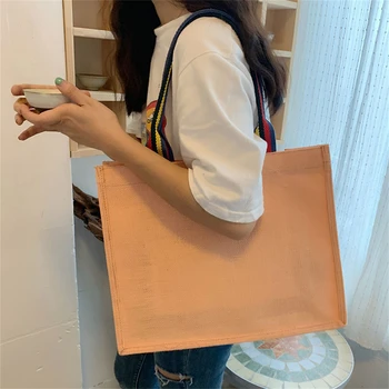 Sulankstomas pirkinių krepšys Moteriškas medvilninis lininis drobinis krepšys ekologiškas didelės talpos stereo rankinė kvadratinė vienspalvis pečių krepšys