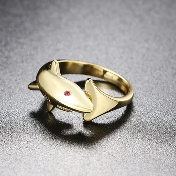 Aukso spalvos ryklio žiedas vyrams Pankų asmenybė Reguliuojami moteriški žiedai Hip Hop žuvies aksesuarai Papuošalų dropship tiekėjai R719