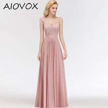 AIOVOX A-line pamergių suknelės Elegantiški spagečių dirželiai V formos kaklo siuvinėjimo gėlės Užtrauktukas Nuotakos suknelių mama