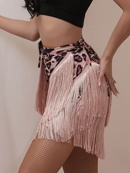 Leopard Patchwork Flamengo Standard Dances Woman Sijons Latin Suit High Waist Drabužių šokių konkursas Kutai Klubo šalikas