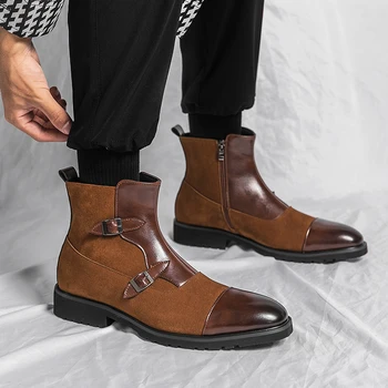 2023 Nauji rudi vyriški aulinukai su užtrauktuku Dėvėti atsparūs apvalūs batai vyrams Rudens žiemos laisvalaikio patogūs vyriški batai