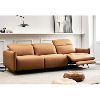 Naujas prabangus modernios svetainės sofos komplektas Natūralios odos sofos kėdės kušetė 3 2 1 Elektrinė 3 vietų automatinė atlošiama sofa