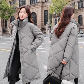 2023 Naujos moterys Žieminis pūkinis paltas Ilgas pūkinis švarkas Moteriška stora medvilnė paminkštinta Parka Laisvas oversize paltas