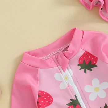 Mažylė Baby Girl maudymosi kostiumėlis ilgomis rankovėmis Bėrimo apsauga Gėlių užtrauktukas Maudymosi kostiumas Ruffled Beach Wear