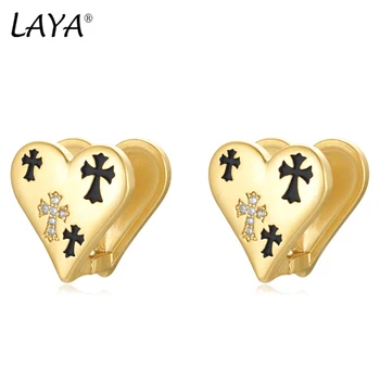Širdies forma Pokerio stilius Aukso spalva Dviejų atspalvių dengti auskarai moterims Cirkonas Vintažiniai prabangūs kabantys auskarai Puikūs šiuolaikiniai papuošalai