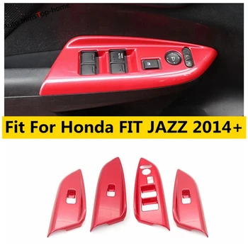 Raudona vidinių durų porankis Lango pakėlimo lango pakėlimo mygtuko jungiklis Valdymo pulto dangtelio apdaila tinka Honda FIT JAZZ 2014 - 2018 priedai