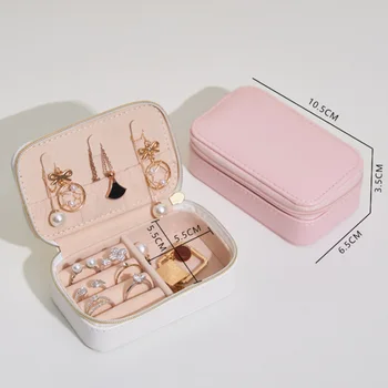 Parduodamas mini papuošalų krepšys Rožinė balta Praktiški auskarai Karoliai Ekrano dėžutė Aukštos kokybės PU odinių papuošalų organizatorius moterims