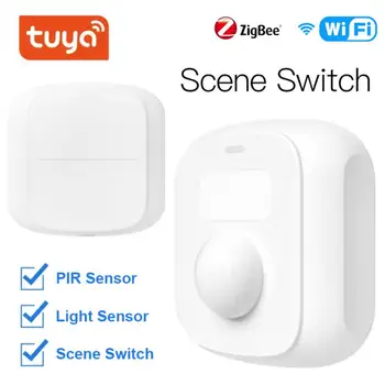 Tuya WiFi Zigbee Smart Scene Switch PIR judesio jutiklio šviesos detektorius Smart Buttom Switch Belaidis nuotolinio valdymo pultas Namų automatika