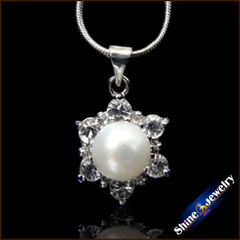 Natūralūs gėlavandenių perlų mados papuošalai, nauji sidabru padengti, 8 mm apvalūs baltų perlų karoliai ir pakabukai, karoliukai moterims Z016