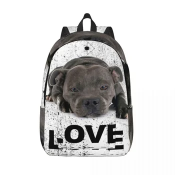 Personalized Staffordshire Bull Terrier Dog Canvas Backpack Women Men Casual Bookbag for School College EBT Cute Love Bags