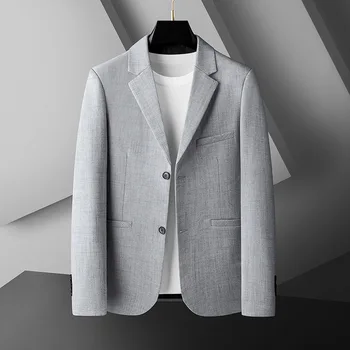 HOO 2023 Vyriškas profesionalus dvigubo mygtuko kostiumo švarkas Pavasario nauja balta apykaklė Vienspalvis verslo laisvalaikio švarkas