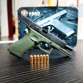 Alloy Empire Glock G17 G34 pistoleto modelis Shell Ejection Mini žaislinis pistoletas Raktų pakabukas Ginklas Metalinis padirbtas pistoletas be surinkimo su dėklu