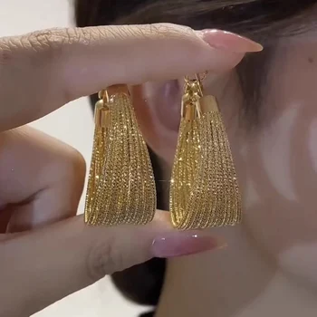 Naujas auksas Perdėtas metalas Geometriniai dideli auskarai moterims Paprasta asmenybė Mados auskarai Vestuvių papuošalai Gimtadienio dovanos