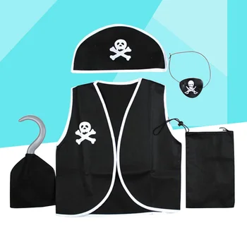 5Vnt Vaikų piratų kostiumas Piratų vaidmenų žaidimų suknelės komplektas Animacinis filmas Piratų suknelė Satin Capes Piratų kepurė ir gimtadienio vakarėlio favoritai