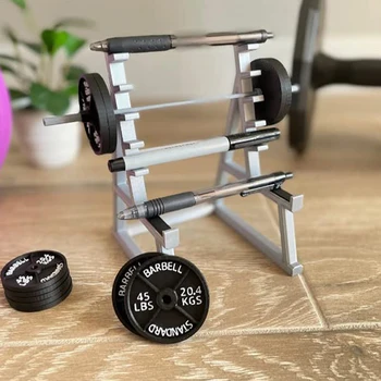 1Pc Creative Barbell Rack Pen Holder Mini Squat Rack Ornaments With Barbells And Weights Funny Weightlift Gift Desk Organizer