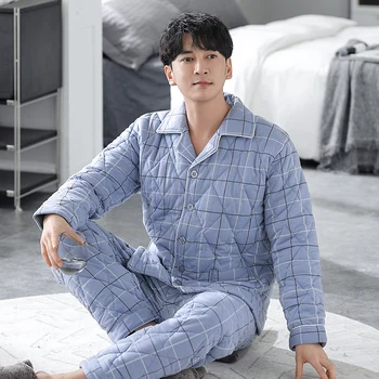 Naujas pledas žieminis vyriškas pliušinis ir storas vyriškas trisluoksnis storas medvilninis žieminis vyriškas pižamas šilti medvilniniai namų drabužiai