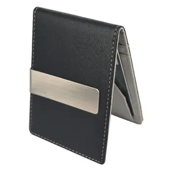 Hot Sale Fashion Solid Men's Thin Bifold Money Clip Leather Wallet with A Metal Clamp Female ID Credit Card Purse Cash Holder