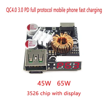 c tipo USB dviguba sąsaja PD viso protokolo mobiliojo telefono greito įkrovimo modulis LED ekranas QC4.0 3.0 įkrovimo plokštė su šilumos kriaukle