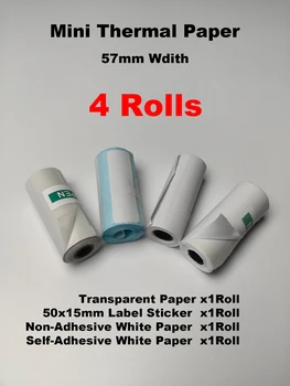 4Rolls terminis popierius 57mm plotis mini terminiam spausdintuvui baltas skaidrus lipdukas tuščias skaidrus fotopopierius BPA nemokamai