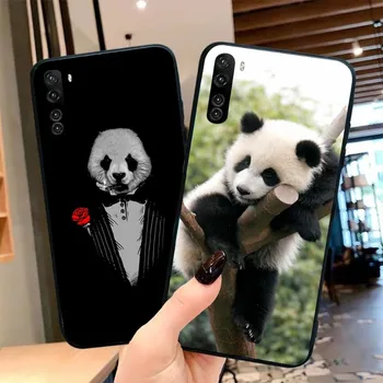 Cute Anime Panda telefono dėklas, skirtas OPPO Find X5 X3 X2 A93 Reno 8 7 Pro A74 A72 A53 Minkštas juodas telefono dangtelis