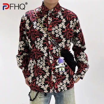 PFHQ Vyriški nėriniai Marškiniai ilgomis rankovėmis Prašmatnus gėlių plonas kvėpuojantis kūrybiškumas Lengvas prabangus Asmenybė Originalūs topai 21Z2290
