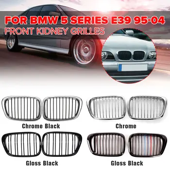 Suporuokite chromo juodą/blizgią juodą priekinę inkstų grotelę BMW E39 M5 5-serijos 525i 528i 530i 1997-2003 automobilių aksesuarų detalė