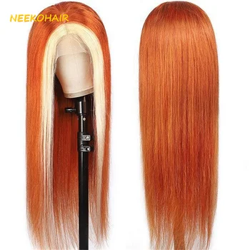 13x6 HD nėrinių priekinis perukas Imbiero spalvos Ombre tiesus perukas 13x4 skaidrus nėrinių priekinis arba 4x4 užsegimas Žmogaus plaukų perukai moterims